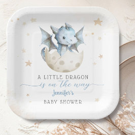 Plato De Papel Dragon Baby Shower Cute Boy Blue Dragon