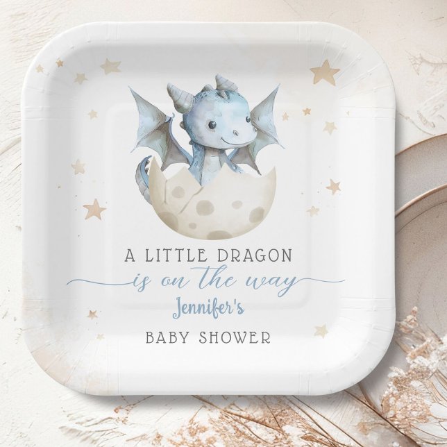 Plato De Papel Dragon Baby Shower Cute Boy Blue Dragon (Subido por el creador)