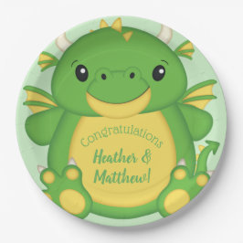Plato De Papel Dragon Baby Shower Green
