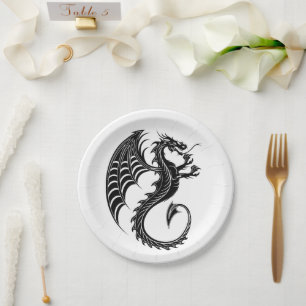 Plato De Papel Dragon Black Shape Tattoo Style