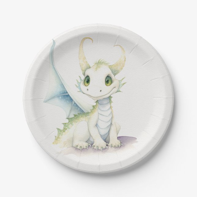 Plato De Papel Dragón blanco de cuento de hadas (Anverso)