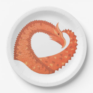 Plato De Papel dragón cardíaco naranja sobre blanco