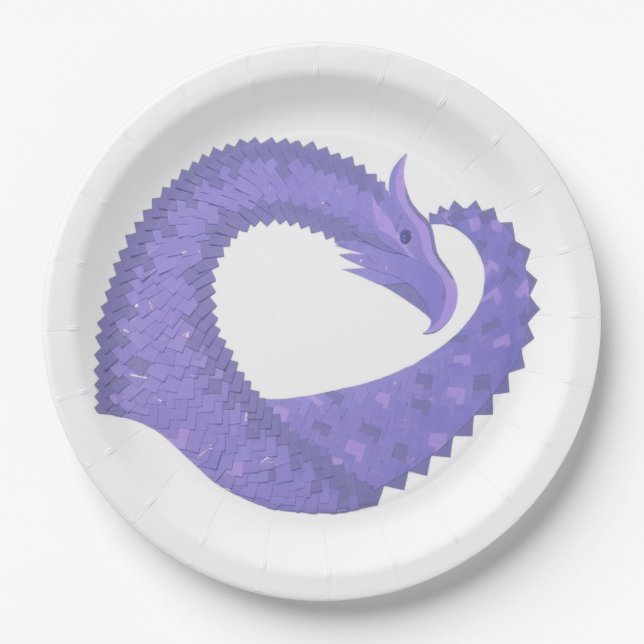 Plato De Papel Dragón cardiaco perwinkle en blanco (Anverso)