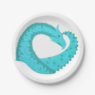 Plato De Papel Dragón cardíaco verdigris sobre blanco