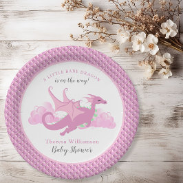 Plato De Papel Dragon Chica Whimsical Rosa Baby Shower