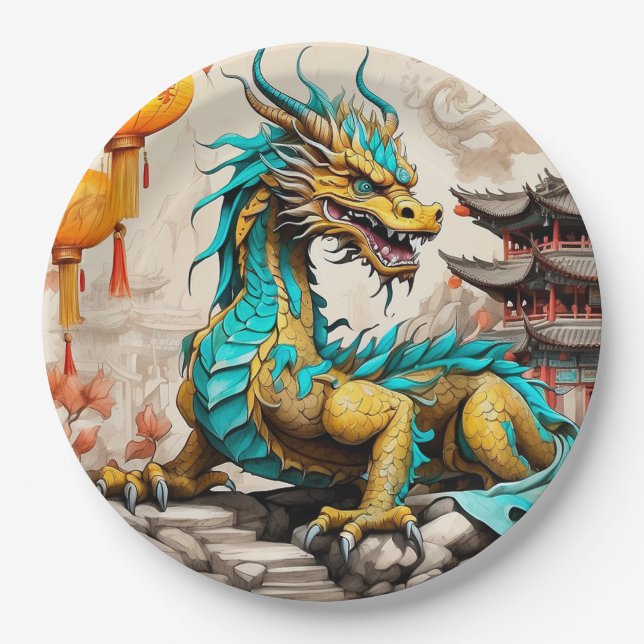 Plato De Papel Dragón chino tradicional para el Año Nuevo chino (Anverso)