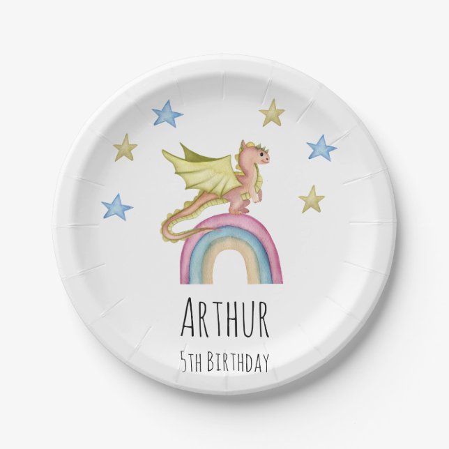 Plato De Papel Dragon Cute Castle Magical Medieval Cumpleaños (Anverso)