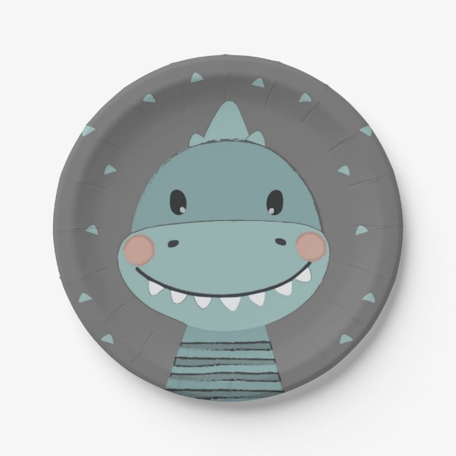 Plato De Papel Dragon Cute Personalizado Niños Bebé (Anverso)