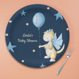 Plato De Papel Dragón de bebé personalizado con Baby Shower en gl