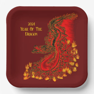 Plato De Papel Dragón De China, 2024 Año Del Dragón