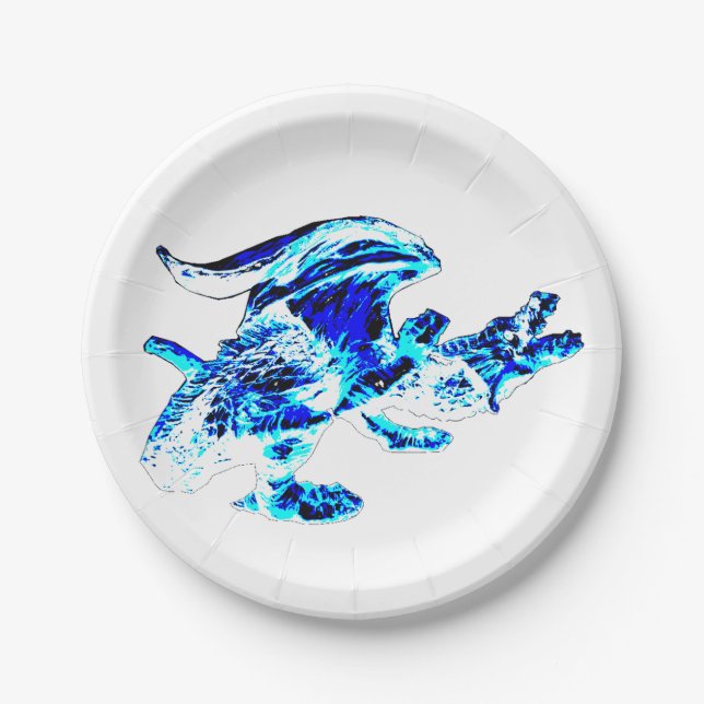 Plato De Papel Dragón de escarcha azul (Anverso)