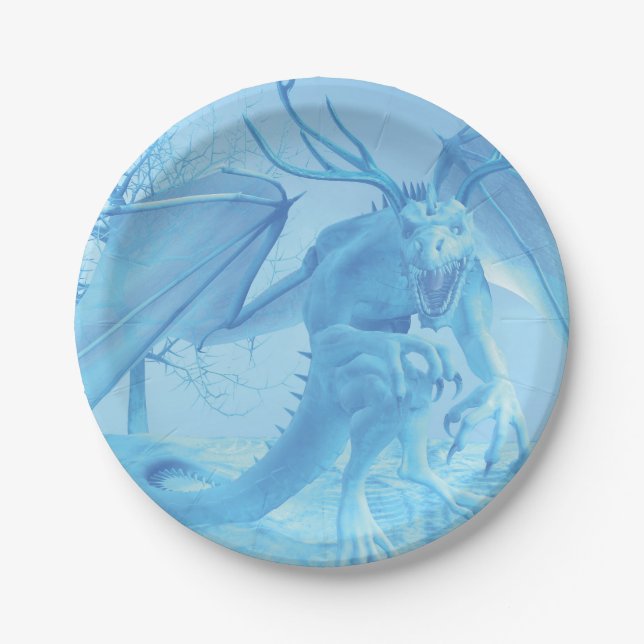 Plato De Papel Dragón de hielo con cuernos (Anverso)