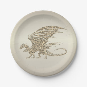 Plato De Papel Dragón de mosaico asombroso oro