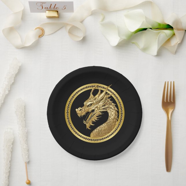 Plato De Papel Dragón de oro (Boda)