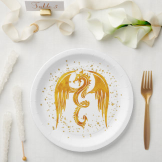 Plato De Papel Dragón De Oro En Las Placas De Papel De Las Estrel