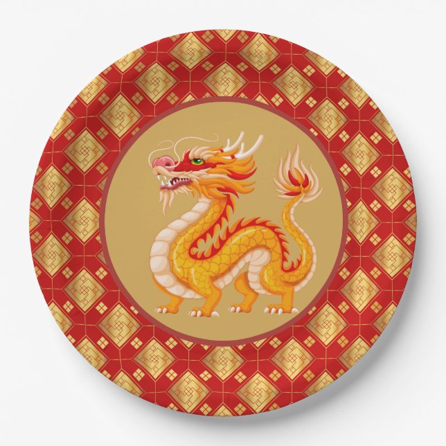 Plato De Papel Dragón Dorado 2024 (Anverso)