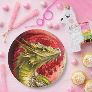 Plato De Papel Dragón en la luna sangrienta