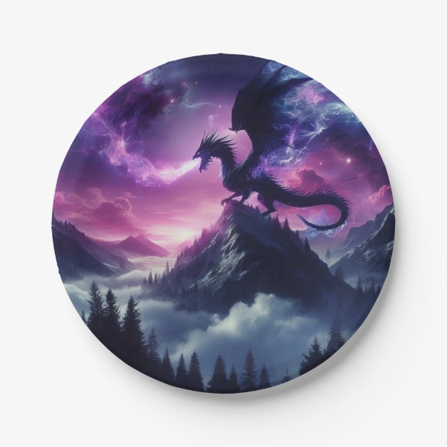 Plato De Papel Dragón Etéreo Oscuro Medieval (Anverso)