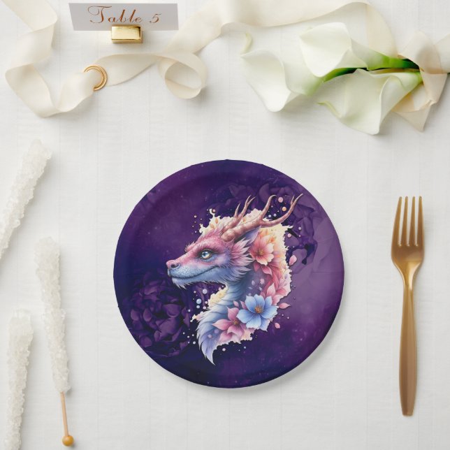 Plato De Papel Dragón Guardián Suave.  (Boda)