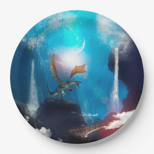 Plato De Papel Dragón impresionante con las cascadas (Anverso)