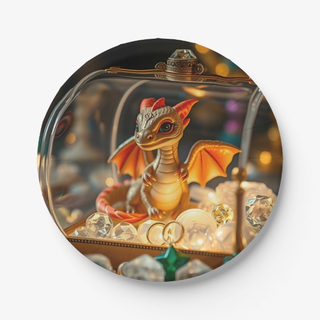 Plato De Papel Dragón lindo en una caja de joyas (Anverso)