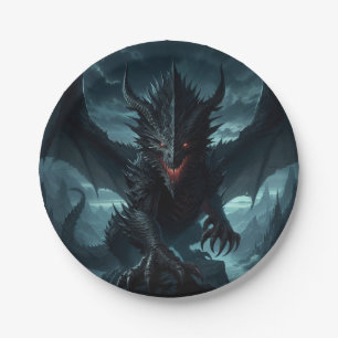 Plato De Papel Dragón medieval oscuro