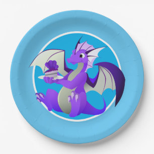 Plato De Papel Dragón morado personalizado con placas de papel az