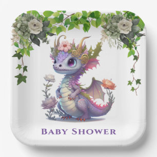 Plato De Papel Dragón Princesa con Baby Shower Chica Florals