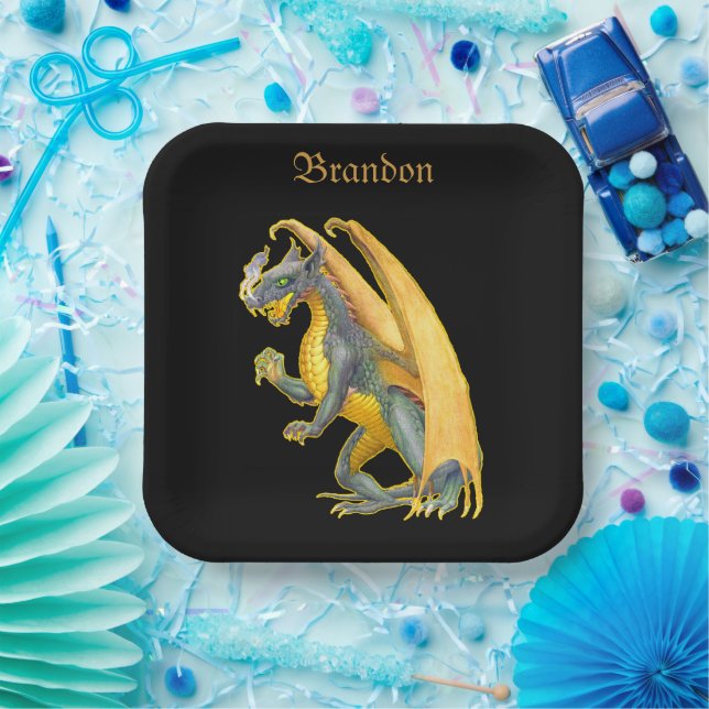 Plato De Papel Dragón respiratorio personalizado (Fiesta)