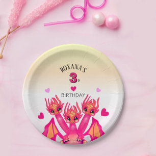 Plato De Papel Dragón rosa