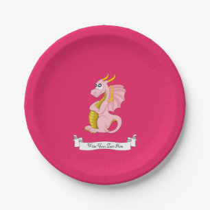 Plato De Papel Dragón rosa de dibujos animados