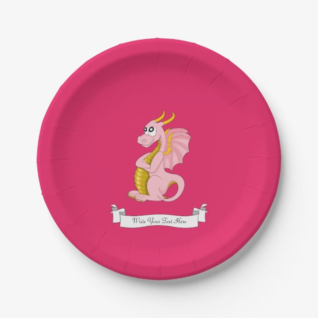 Plato De Papel Dragón rosa de dibujos animados (Anverso)