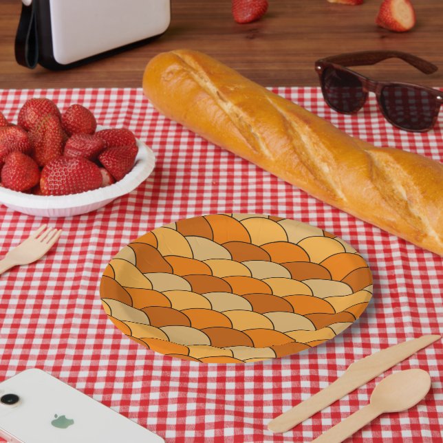 Plato De Papel Dragon Scales, Fans, Waves, Seigaiha, Orange (Picnic)