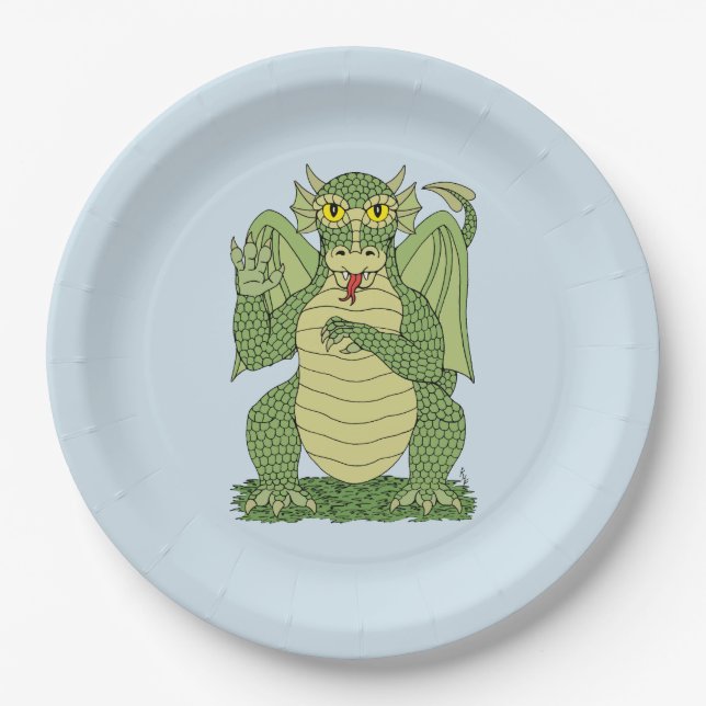 Plato De Papel Dragón verde lindo (Anverso)