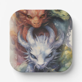 Plato De Papel Dragones blancos rojos