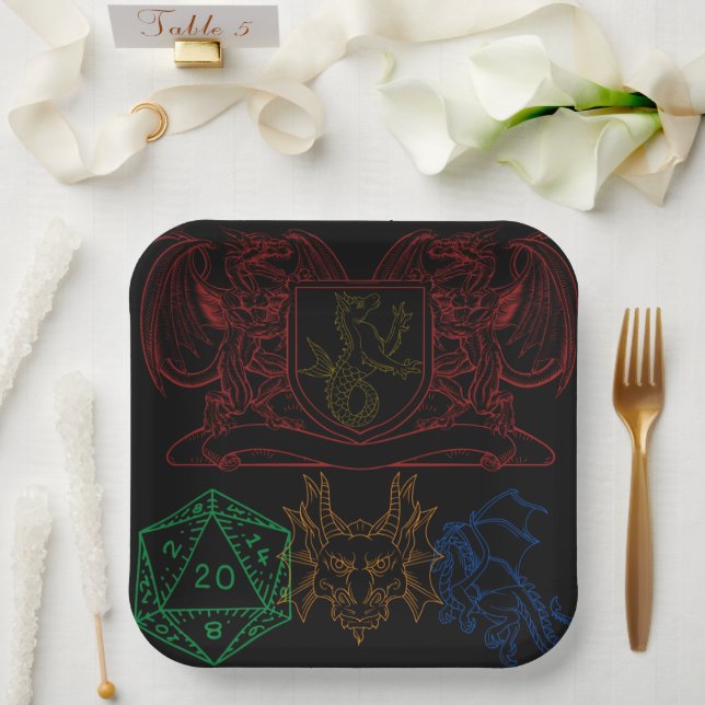 Plato De Papel Dragones con dados (Boda)