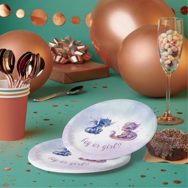 Plato De Papel Dragones de bebé Fiesta de revelación de género (Multi)