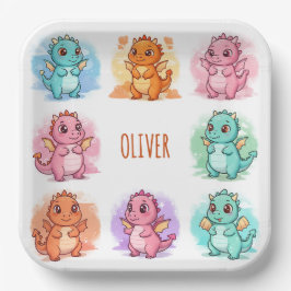 Plato De Papel Dragones de Bebé Personalizados Divertidos
