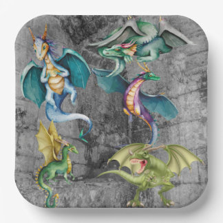 Plato De Papel Dragones en una esquina