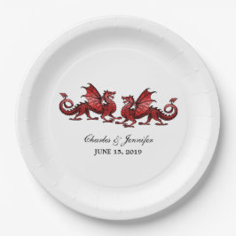 Plato De Papel Dragones Rojos Elegantes Placas de papel Boda