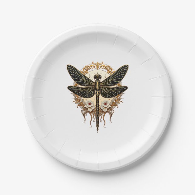 Plato De Papel Dragonfly Art Nouveau Elegant Steampunk (Anverso)