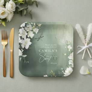 Plato De Papel Dragonfly Floral Sweet 16 Agradecimiento ID1310