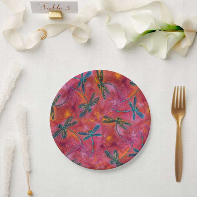Plato De Papel Dragonfly Hot Fuchsia Pink (Boda)