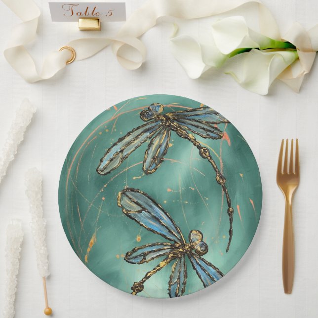 Plato De Papel Dragonfly Myrtle Green (Boda)