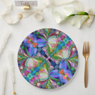 Plato De Papel Dragonfly Wildflower Garden Abstract Floral