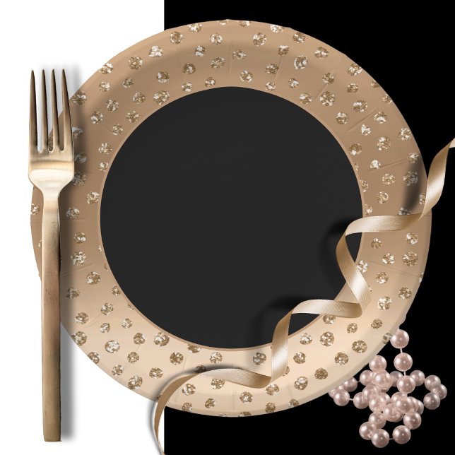 Plato De Papel Dramática Moda elegante audaz Purpurina de oro neg (Subido por el creador)