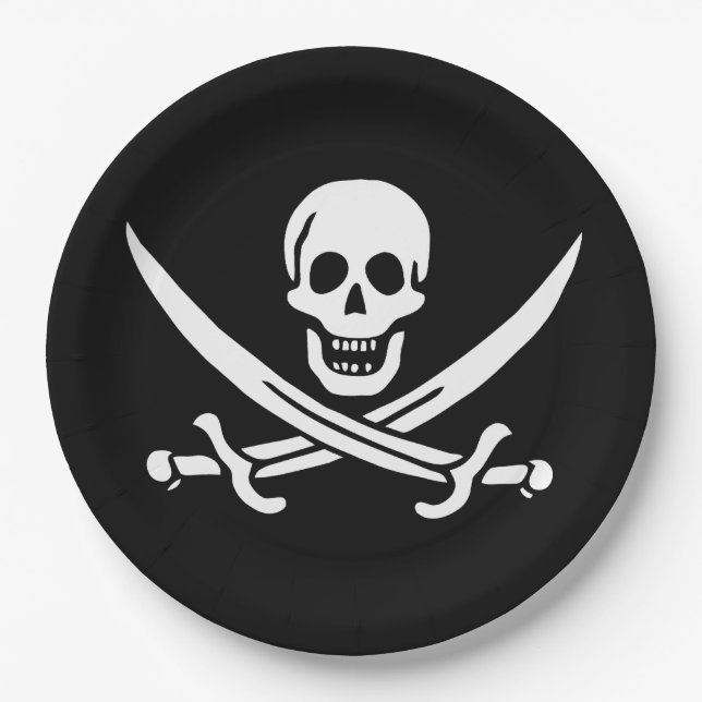 Plato De Papel Drapeau Pirate Jolly Roger (Anverso)