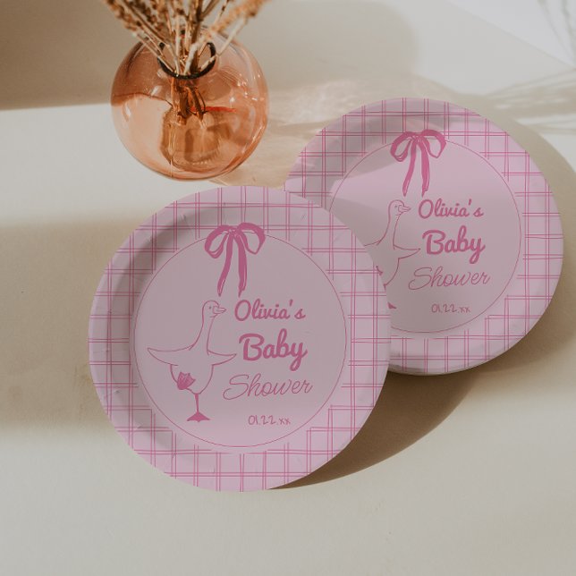 Plato De Papel Draut Rosa Silly Goose Ribbon Baby Shower (Subido por el creador)