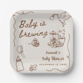 Plato De Papel Drawn Coffee Baby is Brewing Baby Shower