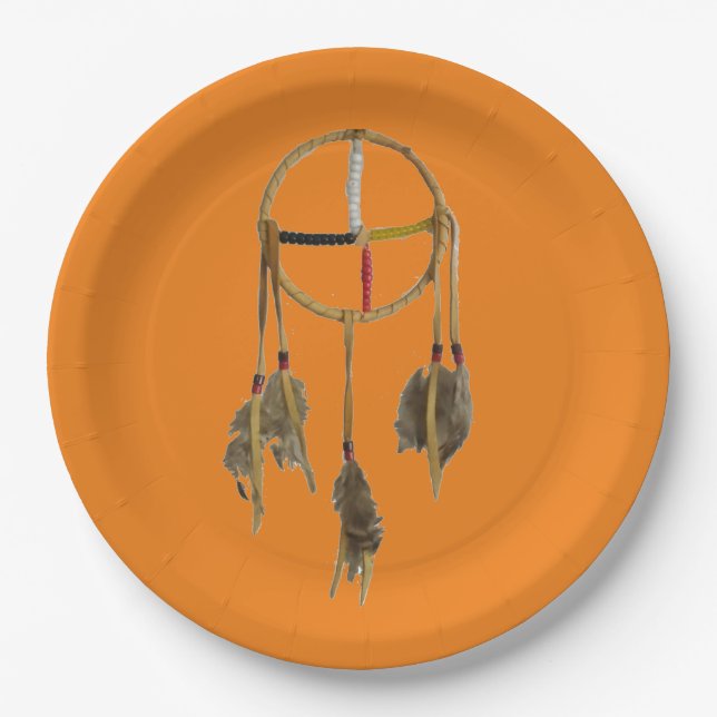 Plato De Papel Dream Catcher Naranja Placa de papel grande (Anverso)